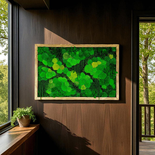 Machový obraz obdĺžnik 60x90 cm zo stabilizovaného machu – plochý a kopcovitý, viacfarebný – Obrázok 5